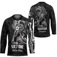 Black Guam Latte Stone Tribal Tattoo Hockey Jersey Hafa Adai Six 7 One LT9 - Polynesian Pride