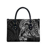 Black Guam Latte Stone Tribal Tattoo Leather Bag Hafa Adai Six 7 One - Polynesian Pride
