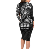 Black Guam Latte Stone Tribal Tattoo Long Sleeve Bodycon Dress Hafa Adai Six 7 One