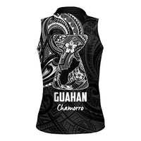 Black Guam Latte Stone Tribal Tattoo Women Sleeveless Polo Shirt Hafa Adai Six 7 One