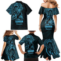 Blue Guam Latte Stone Tribal Tattoo Family Matching Mermaid Dress and Hawaiian Shirt Hafa Adai Six 7 One