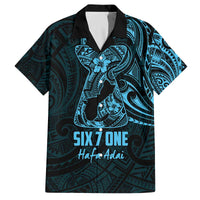 Blue Guam Latte Stone Tribal Tattoo Family Matching Off The Shoulder Long Sleeve Dress and Hawaiian Shirt Hafa Adai Six 7 One