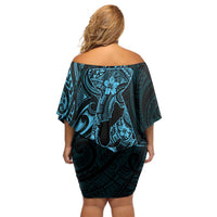 Blue Guam Latte Stone Tribal Tattoo Family Matching Off Shoulder Short Dress and Hawaiian Shirt Hafa Adai Six 7 One