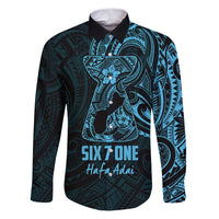 Blue Guam Latte Stone Tribal Tattoo Family Matching Puletasi and Hawaiian Shirt Hafa Adai Six 7 One