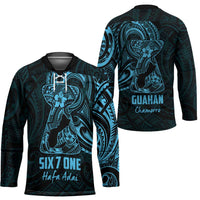 Blue Guam Latte Stone Tribal Tattoo Hockey Jersey Hafa Adai Six 7 One - Polynesian Pride
