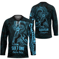 Blue Guam Latte Stone Tribal Tattoo Hockey Jersey Hafa Adai Six 7 One LT9 - Polynesian Pride