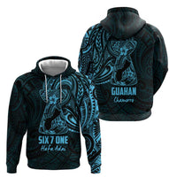 Blue Guam Latte Stone Tribal Tattoo Hoodie Hafa Adai Six 7 One