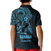 Blue Guam Latte Stone Tribal Tattoo Kid Polo Shirt Hafa Adai Six 7 One