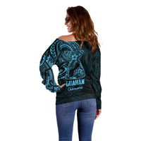 Blue Guam Latte Stone Tribal Tattoo Off Shoulder Sweater Hafa Adai Six 7 One