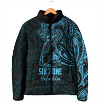 Blue Guam Latte Stone Tribal Tattoo Padded Jacket Hafa Adai Six 7 One - Polynesian Pride