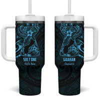 Blue Guam Latte Stone Tribal Tattoo Tumbler With Handle Hafa Adai Six 7 One
