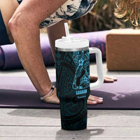 Blue Guam Latte Stone Tribal Tattoo Tumbler With Handle Hafa Adai Six 7 One