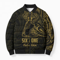 Gold Guam Latte Stone Tribal Tattoo Bomber Puffer Jacket Hafa Adai Six 7 One - Polynesian Pride