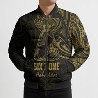 Gold Guam Latte Stone Tribal Tattoo Bomber Puffer Jacket Hafa Adai Six 7 One - Polynesian Pride