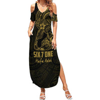 Gold Guam Latte Stone Tribal Tattoo Family Matching Summer Maxi Dress and Hawaiian Shirt Hafa Adai Six 7 One