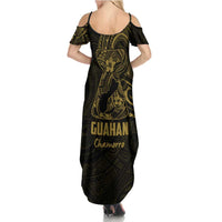 Gold Guam Latte Stone Tribal Tattoo Family Matching Summer Maxi Dress and Hawaiian Shirt Hafa Adai Six 7 One