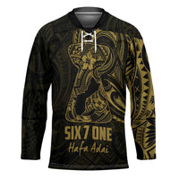 Gold Guam Latte Stone Tribal Tattoo Hockey Jersey Hafa Adai Six 7 One LT9 Unisex Gold - Polynesian Pride
