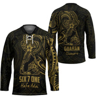 Gold Guam Latte Stone Tribal Tattoo Hockey Jersey Hafa Adai Six 7 One LT9 - Polynesian Pride