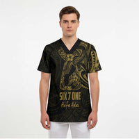 Gold Guam Latte Stone Tribal Tattoo Scrub Top Hafa Adai Six 7 One - Polynesian Pride