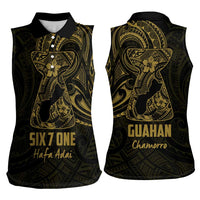 Gold Guam Latte Stone Tribal Tattoo Women Sleeveless Polo Shirt Hafa Adai Six 7 One