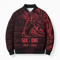 Oxblood Guam Latte Stone Tribal Tattoo Bomber Puffer Jacket Hafa Adai Six 7 One - Polynesian Pride
