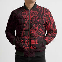Oxblood Guam Latte Stone Tribal Tattoo Bomber Puffer Jacket Hafa Adai Six 7 One - Polynesian Pride