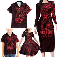 Oxblood Guam Latte Stone Tribal Tattoo Family Matching Long Sleeve Bodycon Dress and Hawaiian Shirt Hafa Adai Six 7 One