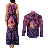 Guam Chamorro Artsy Couples Matching Tank Maxi Dress and Long Sleeve Button Shirt Guahan Sunset Beach
