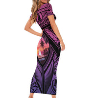 Guam Chamorro Artsy Family Matching Short Sleeve Bodycon Dress and Hawaiian Shirt Guahan Sunset Beach
