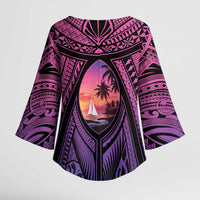 Guam Chamorro Artsy Kimono Sleeve Blouse Guahan Sunset Beach - Polynesian Pride