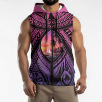 Guam Chamorro Artsy Sleeveless Zip Hoodie Guahan Sunset Beach LT9 - Polynesian Pride