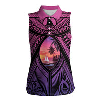 Guam Chamorro Artsy Women Sleeveless Polo Shirt Guahan Sunset Beach LT9 Female Sunset - Polynesian Pride