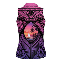 Guam Chamorro Artsy Women Sleeveless Polo Shirt Guahan Sunset Beach LT9 - Polynesian Pride
