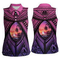 Guam Chamorro Artsy Women Sleeveless Polo Shirt Guahan Sunset Beach LT9 - Polynesian Pride