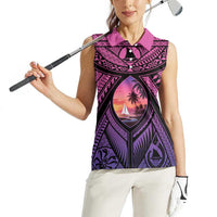 Guam Chamorro Artsy Women Sleeveless Polo Shirt Guahan Sunset Beach LT9 - Polynesian Pride