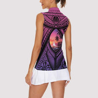 Guam Chamorro Artsy Women Sleeveless Polo Shirt Guahan Sunset Beach LT9 - Polynesian Pride