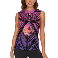Guam Chamorro Artsy Women Sleeveless Polo Shirt Guahan Sunset Beach LT9 - Polynesian Pride