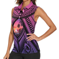 Guam Chamorro Artsy Women Sleeveless Polo Shirt Guahan Sunset Beach LT9 - Polynesian Pride