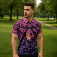 Guam Chamorro Artsy Zipper Polo Shirt Guahan Sunset Beach LT9 - Polynesian Pride