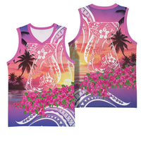 Guam Latte Stone with Map Basketball Jersey Bougainvillea Beach Sunset LT9 - Polynesian Pride