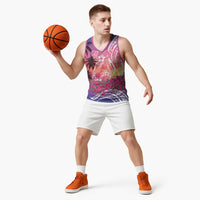 Guam Latte Stone with Map Basketball Jersey Bougainvillea Beach Sunset LT9 - Polynesian Pride