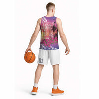 Guam Latte Stone with Map Basketball Jersey Bougainvillea Beach Sunset LT9 - Polynesian Pride