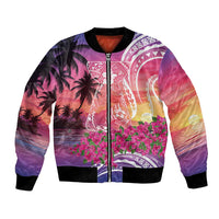 Guam Latte Stone with Map Bomber Jacket Bougainvillea Beach Sunset