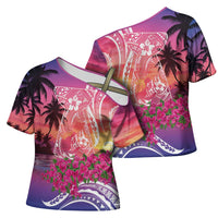 Guam Latte Stone with Map Cross Shoulder Shirt Bougainvillea Beach Sunset LT9 - Polynesian Pride