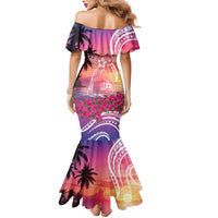 Guam Latte Stone with Map Family Matching Mermaid Dress and Hawaiian Shirt Bougainvillea Beach Sunset