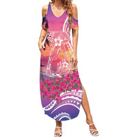Guam Latte Stone with Map Family Matching Summer Maxi Dress and Hawaiian Shirt Bougainvillea Beach Sunset