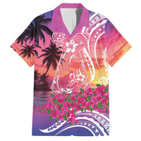 Guam Latte Stone with Map Family Matching Tank Maxi Dress and Hawaiian Shirt Bougainvillea Beach Sunset