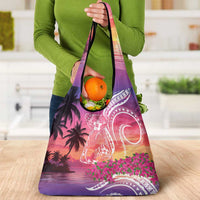 Guam Latte Stone with Map Grocery Bag Bougainvillea Beach Sunset