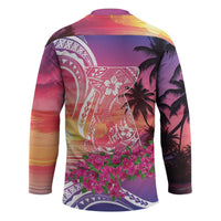 Guam Latte Stone with Map Hockey Jersey Bougainvillea Beach Sunset LT9 - Polynesian Pride