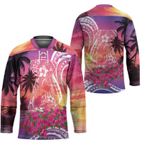 Guam Latte Stone with Map Hockey Jersey Bougainvillea Beach Sunset LT9 - Polynesian Pride